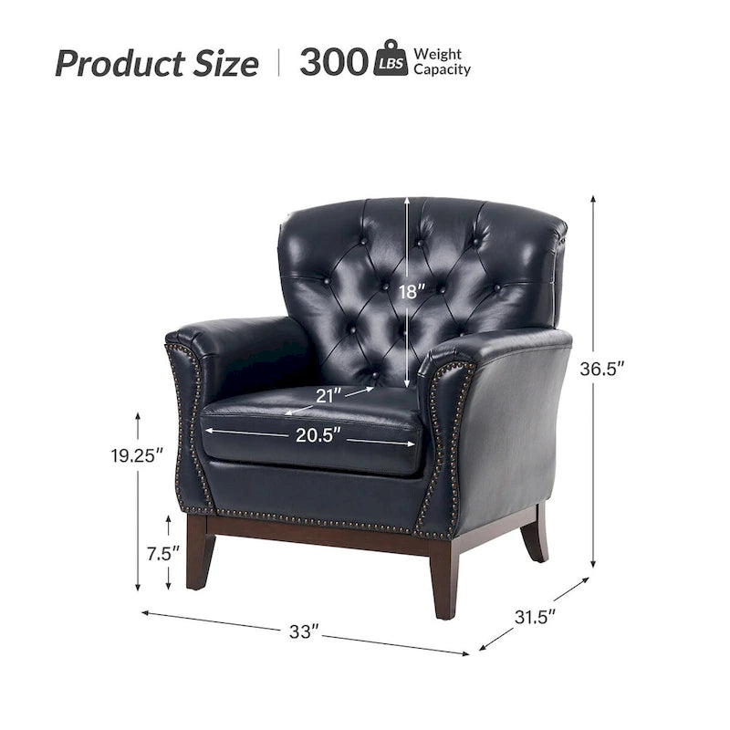 Traditional Genuine Leather Wingback Accent Chair