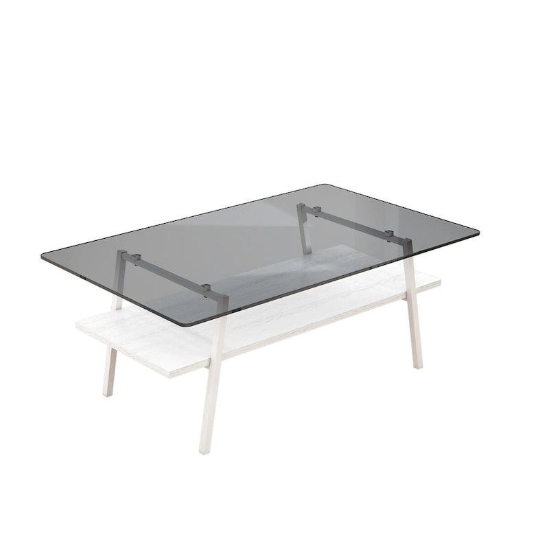 Tempered Glass Coffee Table with Lower Shelf