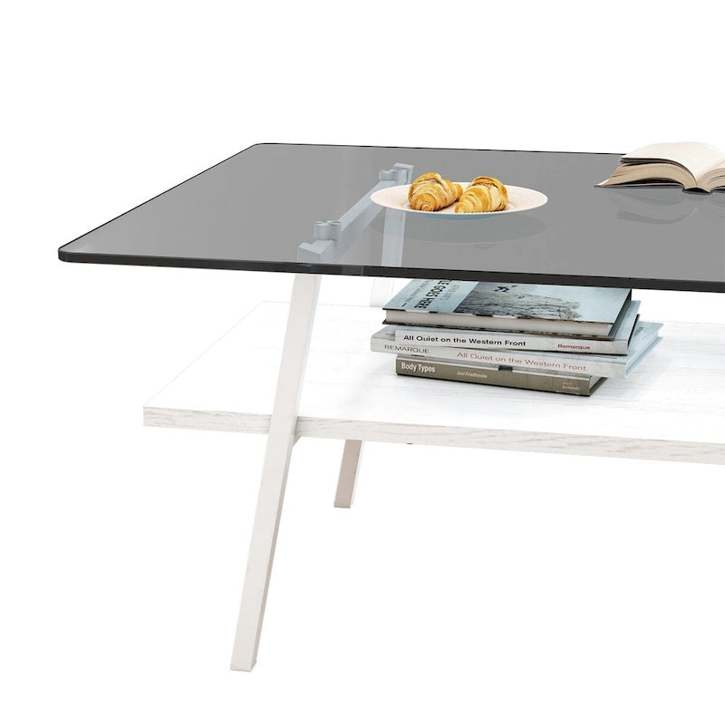 Tempered Glass Coffee Table with Lower Shelf