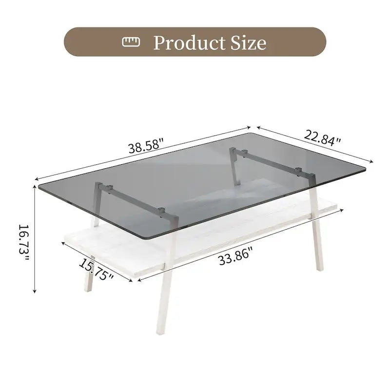 Tempered Glass Coffee Table with Lower Shelf