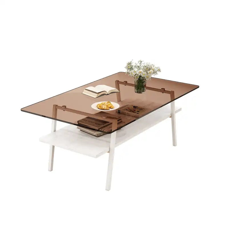 Tempered Glass Coffee Table with Lower Shelf
