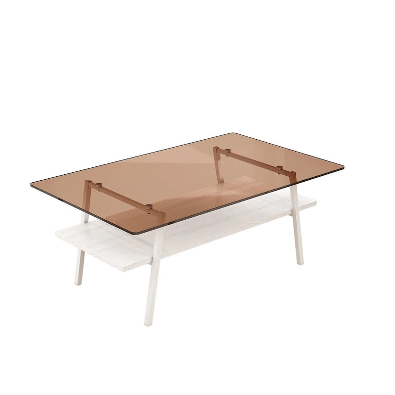 Tempered Glass Coffee Table with Lower Shelf