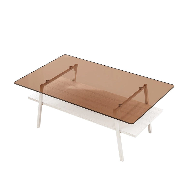Tempered Glass Coffee Table with Lower Shelf