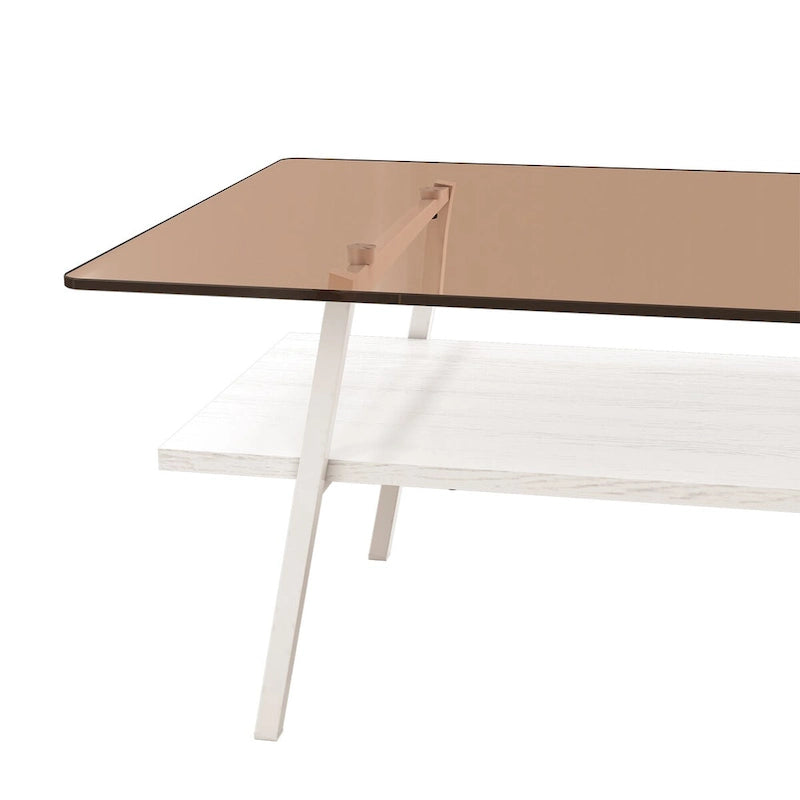 Tempered Glass Coffee Table with Lower Shelf