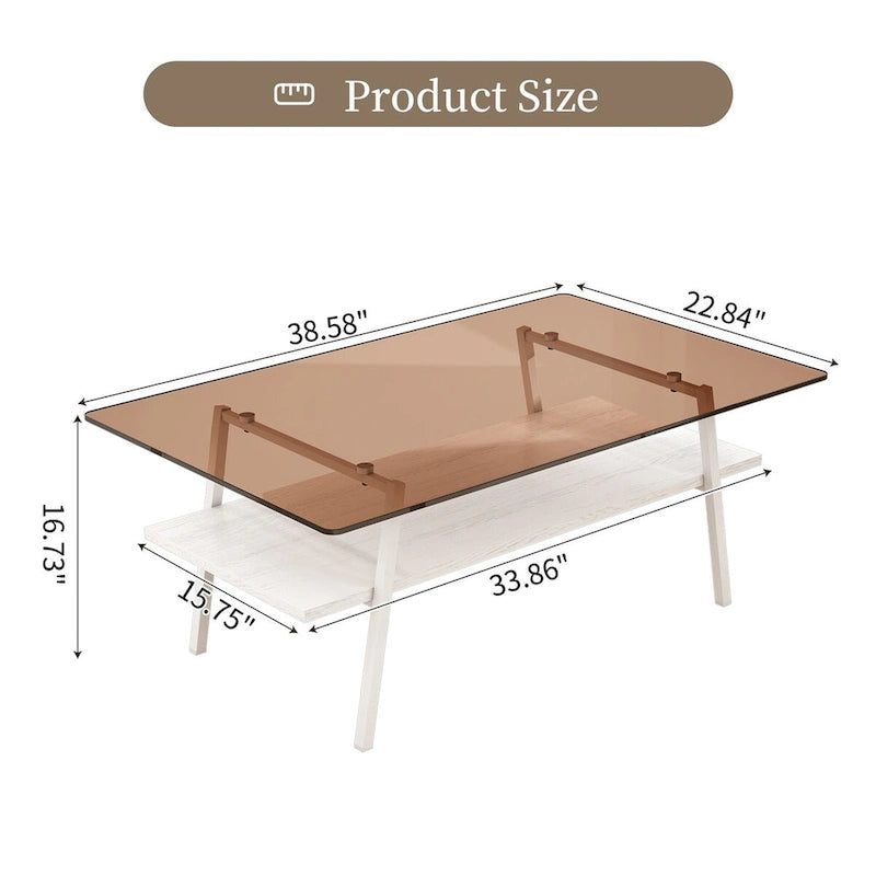 Tempered Glass Coffee Table with Lower Shelf