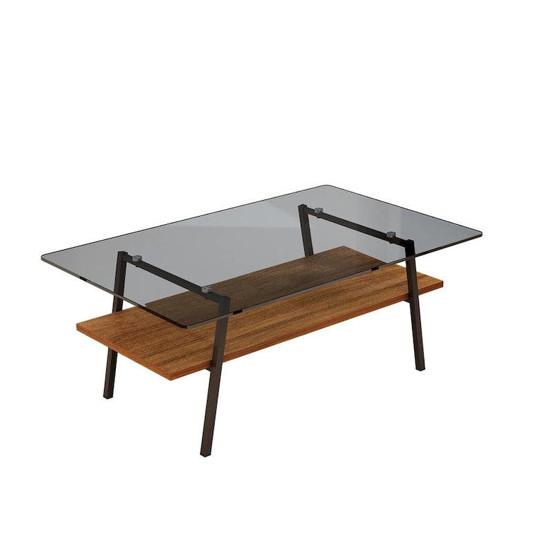 Tempered Glass Coffee Table with Lower Shelf