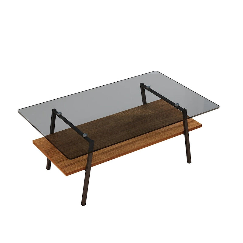 Tempered Glass Coffee Table with Lower Shelf