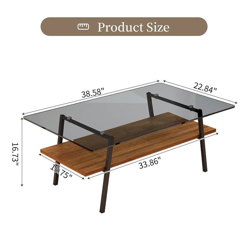 Tempered Glass Coffee Table with Lower Shelf