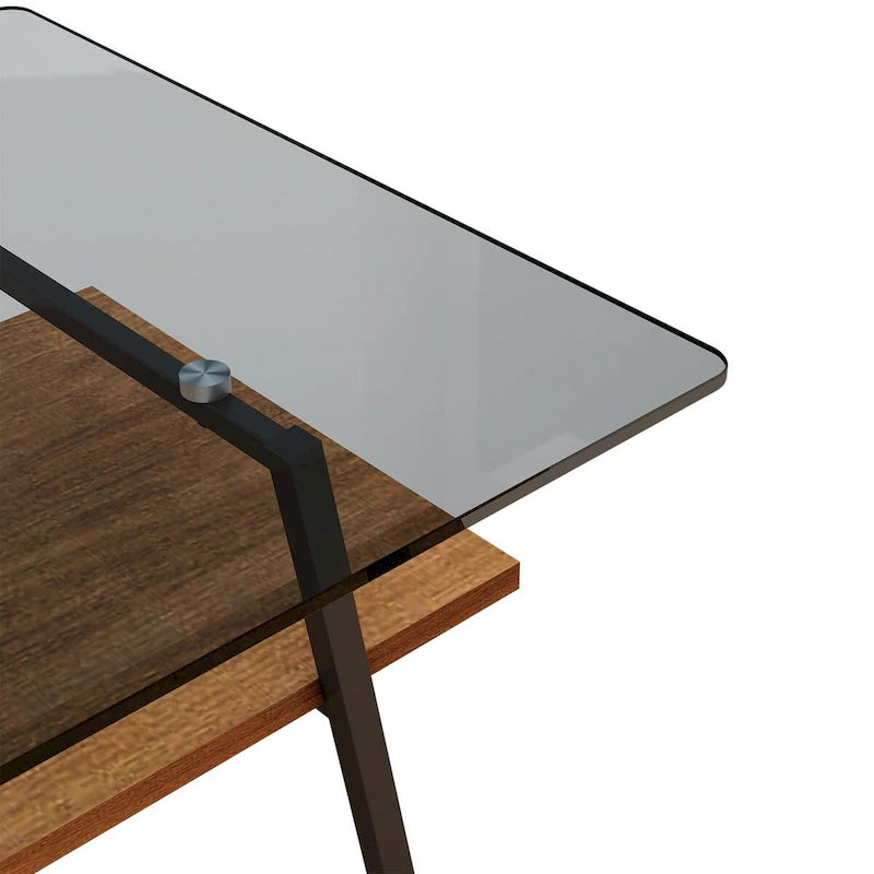 Tempered Glass Coffee Table with Lower Shelf
