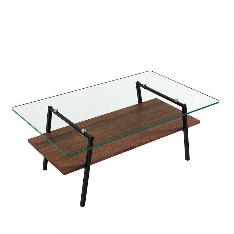 Tempered Glass Coffee Table with Lower Shelf