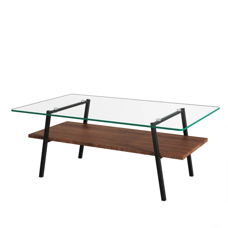 Tempered Glass Coffee Table with Lower Shelf