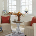 Round Wood End Table with Whitewash Finish and Gray Top