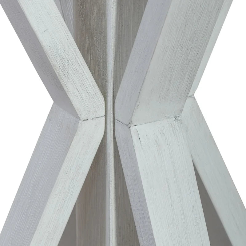 Round Wood End Table with Whitewash Finish and Gray Top